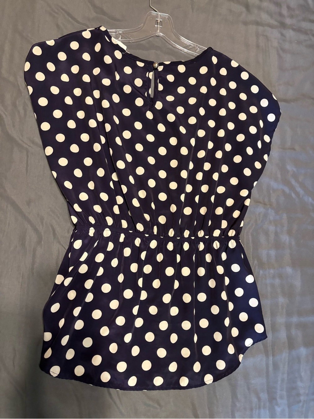 Peach Love California Navy Blue Polka Dot Cap Sleeve Blouse